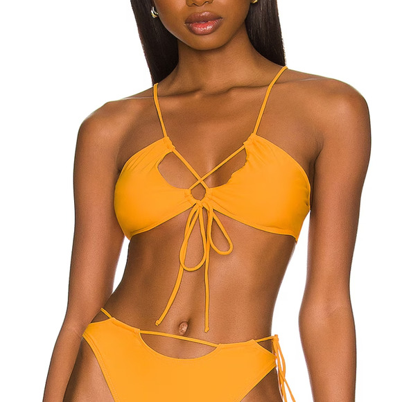 Revolve Bright Orange String Bikini Top SMALL Triangle Lovewave Lace Up $88 NEW - Picture 1 of 7